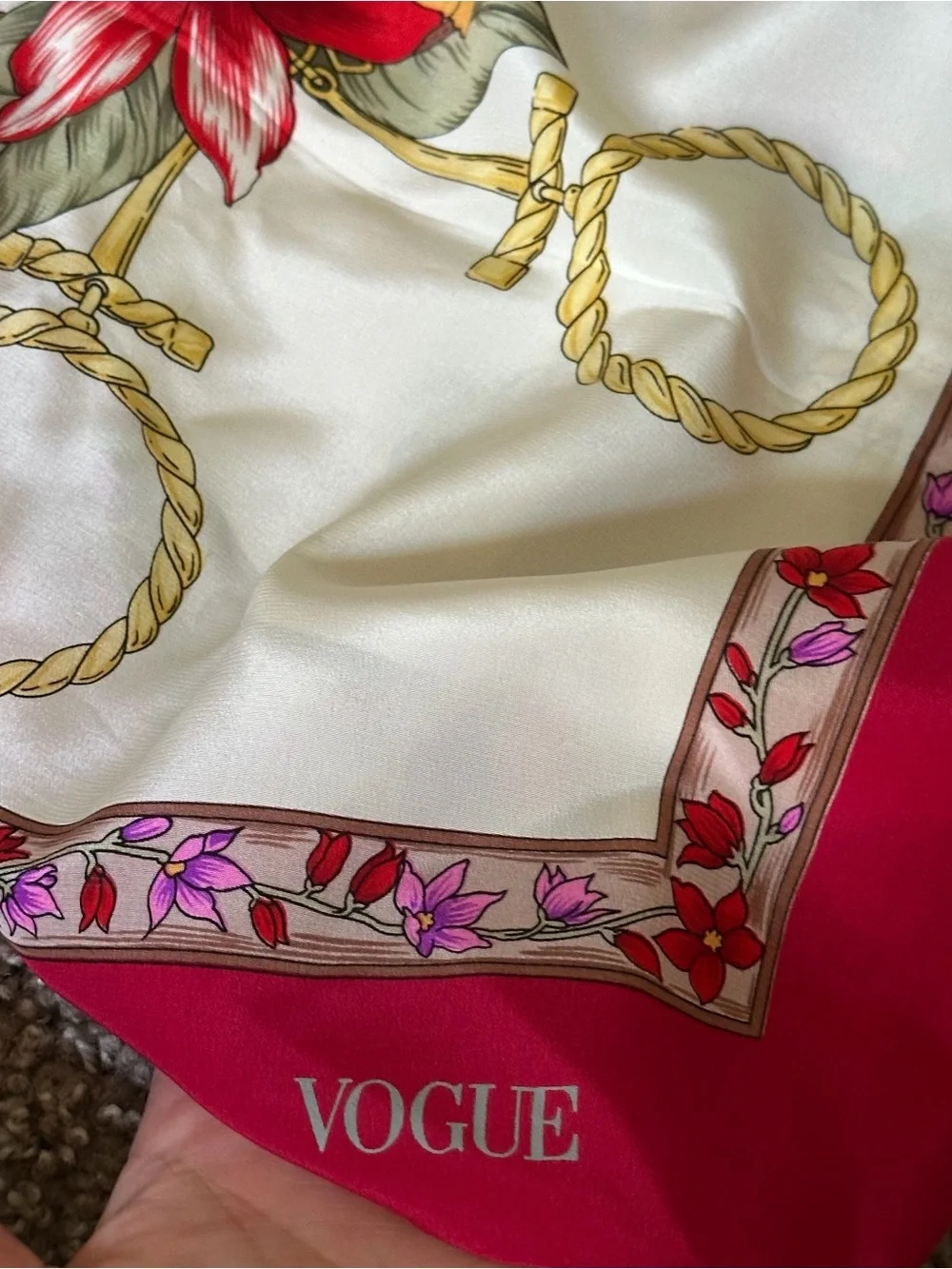 Vogue Floral 100% Silk Scarf in Red, Pink, Purple Made In Italy Italian Floral